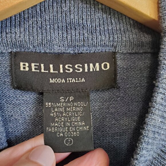 BELLISSIMO Vintage Merino Wool Blend Mock Neck Sweater Shirt Blue Men's Small - Picture 9 of 12